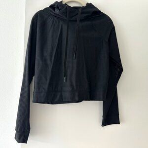 THE NOLI SHOP - Icon Mesh Hoodie in Black - perforated cropped hoodie - medium